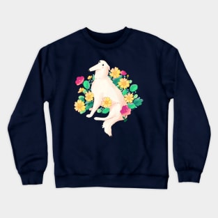 Cute Borzoi and flowers art Crewneck Sweatshirt